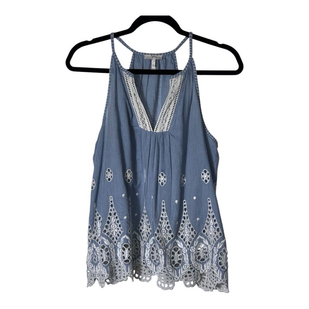 2031. Joie‎ Women's XS Blue Embroidered Eyelet Racerback Tank Top